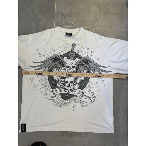 Four Fatherz Winged Skull And Dagger Y2K Hip Hop White T-Shirt - XXL - Picture 6 of 11